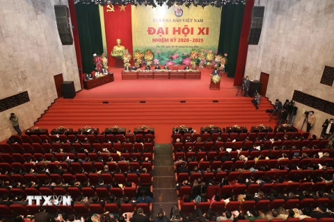 Quang cảnh phiên khai mạc chính thức Đại hội đại biểu Hội Nhà báo Việt Nam lần thứ XI, nhiệm kỳ 2020-2025. (Ảnh: Minh Quyết/TTXVN)