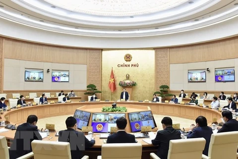 Thủ tướng Chính phủ Phạm Minh Chính chủ trì Phiên họp Chính phủ chuyên đề xây dựng pháp luật tháng 11/2021. (Ảnh: TTXVN phát)