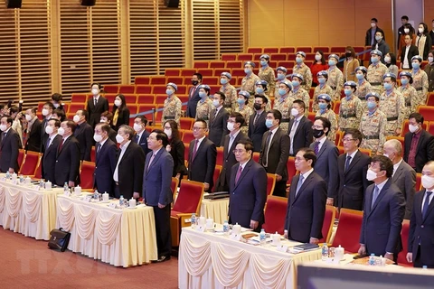 Thủ tướng Phạm Minh Chính và các đại biểu dự Hội nghị tổng kết hai năm Việt Nam đảm nhiệm cương vị Ủy viên không thường trực Hội đồng Bảo an Liên hợp quốc. (Ảnh: Dương Giang/TTXVN) 