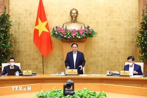 Thủ tướng Phạm Minh Chính phát biểu khai mạc Phiên họp Chính phủ tháng 1/2022. (Ảnh: Dương Giang/TTXVN) 