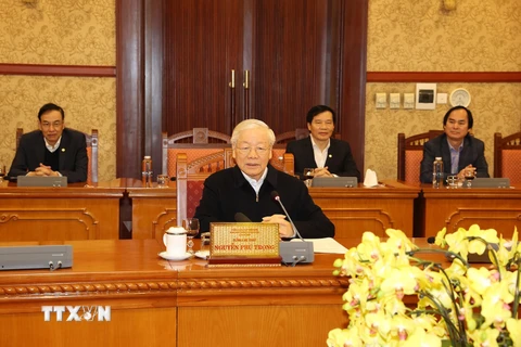 Tổng Bí thư Nguyễn Phú Trọng phát biểu chỉ đạo cuộc họp. (Ảnh: Trí Dũng/TTXVN) 