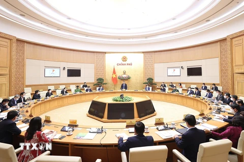 Quang cảnh Phiên họp Chính phủ thường kỳ tháng 02/2022. (Ảnh: Dương Giang/TTXVN) 