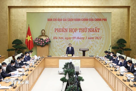 Sáng 9/3, tại Hà Nội, Thủ tướng Phạm Minh Chính, Trưởng Ban Chỉ đạo chủ trì Phiên họp thứ nhất của Ban Chỉ đạo cải cách thủ tục hành chính của Chính phủ. (Ảnh: Dương Giang/TTXVN)