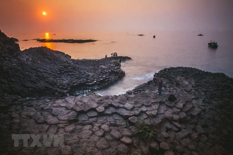 Gành Đá Đĩa là một danh thắng thiên nhiên kỳ thú về cảnh quan và độc đáo về địa chất bên bờ biển, thuộc xã An Ninh Đông, huyện Tuy An, tỉnh Phú Yên. (Ảnh: Trọng Đạt/TTXVN) 
