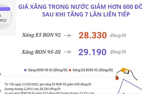 Giá xăng trong nước giảm hơn 600 đồng sau khi tăng 7 lần