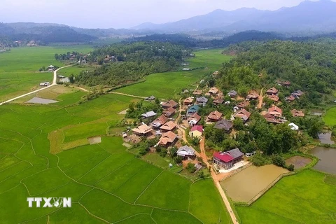 Bản dân tộc Thái ở xã Mường Phăng, huyện Điện Biên. (Ảnh: Xuân Tư/TTXVN) 