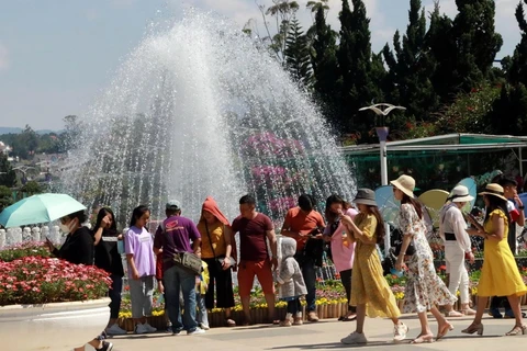 Vườn hoa thành phố Đà Lạt thu hút đông du khách tới tham quan. (Ảnh: Chu Quốc Hùng/TTXVN)
