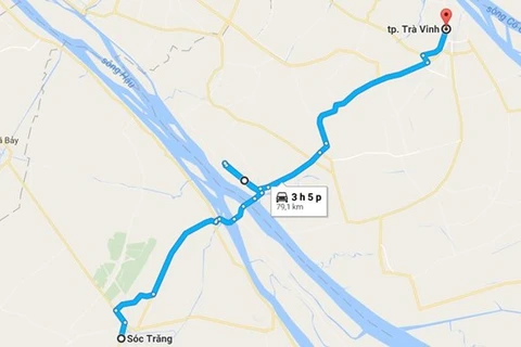 Cầu Đại Ngãi bắc qua sông Hậu nối hai tỉnh Sóc Trăng và Trà Vinh. (Ảnh: Google Map)