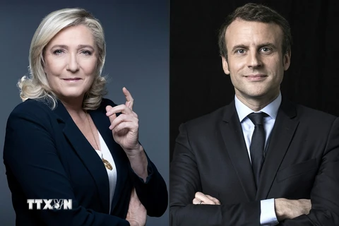 Đương kim Tổng thống Pháp Emmanuel Macron (phải) và thủ lĩnh đảng cực hữu Marine Le Pen (trái). (Ảnh: AFP/TTXVN)
