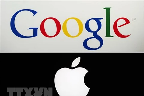 Biểu tượng Google và Apple. (Ảnh: AFP/TTXVN)