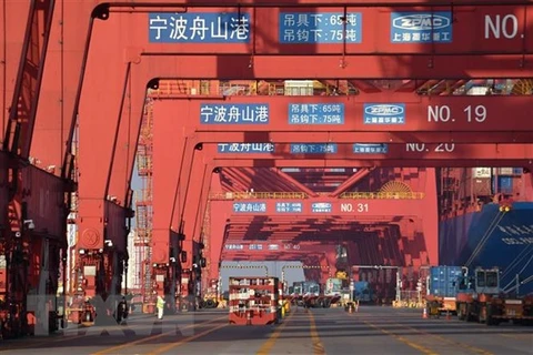 Quang cảnh cảng hàng hóa tại Ninh Ba, tỉnh Chiết Giang, Trung Quốc, ngày 19/2/2021. (Ảnh: THX/TTXVN) 