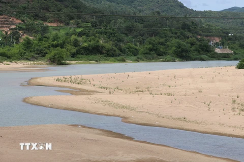 Lòng sông Kỳ Lộ qua thị trấn La Hai (Đồng Xuân, Phú Yên) bị cát bồi lấp. (Ảnh: Phạm Cường/TTXVN)