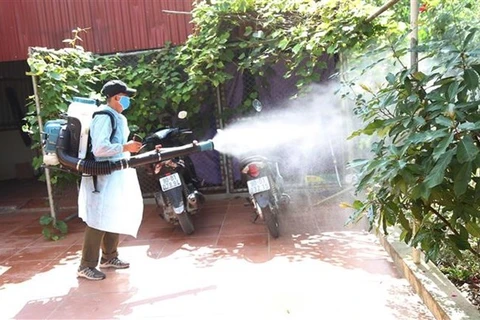 Phun thuốc diệt muỗi. (Ảnh: Nguyễn Chinh/TTXVN) 