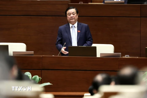 Bộ trưởng Bộ Nông nghiệp và Phát triển nông thôn Lê Minh Hoan trả lời chất vấn của các đại biểu Quốc hội. (Ảnh: Lâm Khánh/TTXVN)