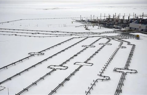 Đường ống dẫn khí đốt thuộc mỏ khí Bovanenkovo, được phát triển bởi Tập đoàn năng lượng Nga Gazprom, tại bán đảo Yamal ở Bắc Cực. (Ảnh: AFP/TTXVN)