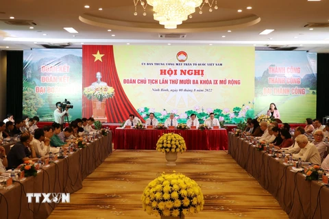 Quang cảnh Hội nghị Đoàn Chủ tịch Trung ương Mặt trận Tổ quốc Việt Nam lần thứ 13, Khóa 9 mở rộng. (Ảnh: Đức Phương/TTXVN)