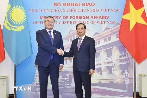 Bộ trưởng Ngoại giao Bùi Thanh Sơn và Phó Thủ tướng, Bộ trưởng Ngoại giao Kazakhstan Mukhtar Tileuberdi. (Nguồn: TTXVN)