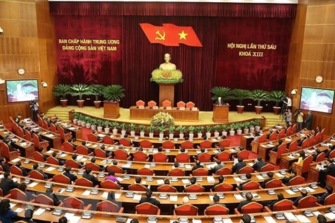 Tổng Bí thư Nguyễn Phú Trọng phát biểu bế mạc Hội nghị Trung ương 6. (Ảnh: Trí Dũng/TTXVN) 