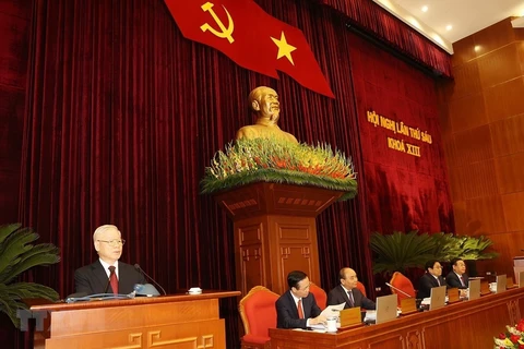 Tổng Bí thư Nguyễn Phú Trọng phát biểu khai mạc hội nghị. (Ảnh: Trí Dũng/TTXVN) 