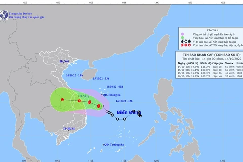 Hình ảnh vị trí và đường đi của bão số 5. (Nguồn: nchmf.gov.vn)