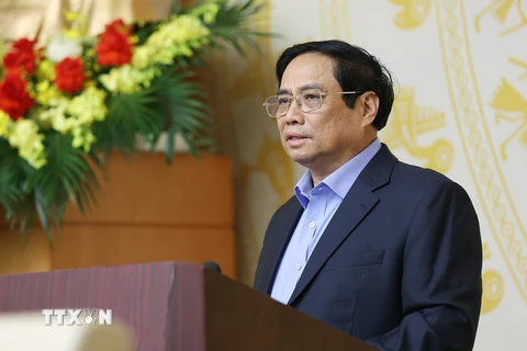 Thủ tướng Phạm Minh Chính phát biểu tại phiên họp. (Ảnh: Dương Giang/TTXVN)