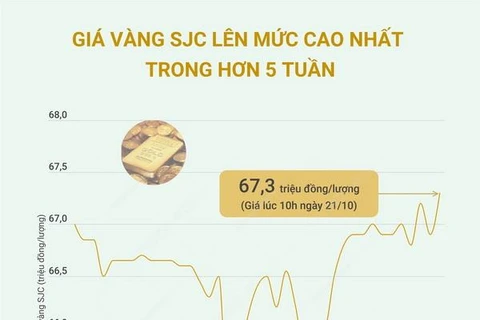 [Infographics] Giá vàng SJC lên mức cao nhất trong hơn 5 tuần