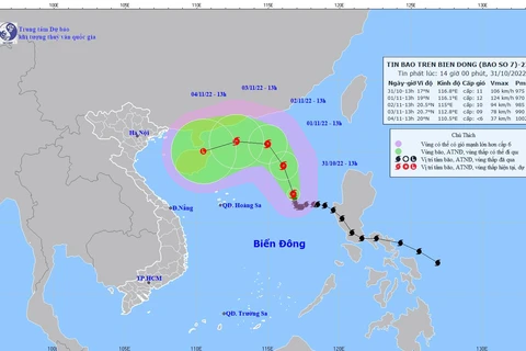 Hình ảnh vị trí và đường đi của bão số 7. (Nguồn: nchmf.gov.vn)