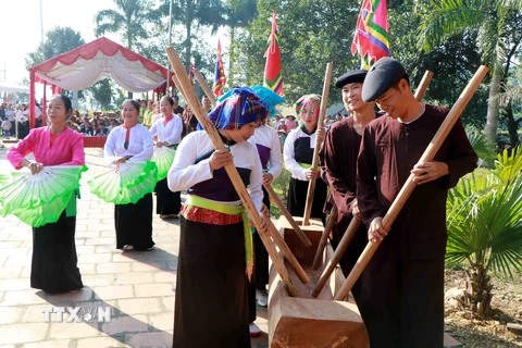 Đâm Đuống - Nét văn hóa đặc trưng của đồng bào dân tộc Mường. (Ảnh: Trung Kiên/TTXVN) 