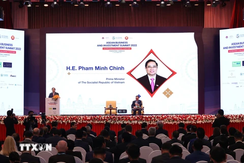 Thủ tướng Phạm Minh Chính phát biểu tại Hội nghị thượng đỉnh kinh doanh và đầu tư ASEAN 2022. (Ảnh: Dương Giang/TTXVN)