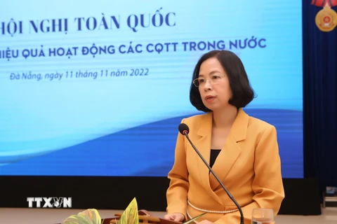 Tổng Giám đốc TTXVN Vũ Việt Trang phát biểu tại hội nghị. (Ảnh: Trần Lê Lâm/TTXVN) 