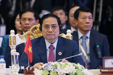 Thủ tướng Phạm Minh Chính dự Hội nghị Cấp cao ASEAN +3 lần thứ 25. (Ảnh: Dương Giang/TTXVN) 