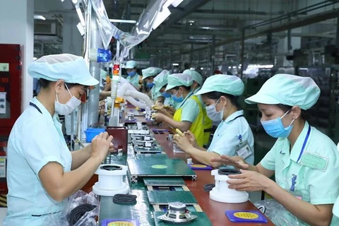 Công ty TNHH Điện tử Foster (Nhật Bản) chuyên sản xuất các loại loa tại Khu Công nghiệp Đô thị và Dịch vụ VSIP Bắc Ninh. (Ảnh: Thống Nhất/TTXVN) 