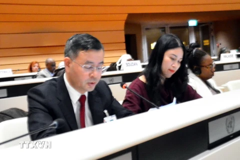 Tổng Kiểm toán nhà nước Ngô Văn Tuấn phát biểu tại Hội nghị về Quản lý nợ lần thứ 13 của UNCTAD. (Ảnh: Tố Uyên/TTXVN)