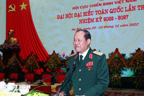 Thượng tướng Bế Xuân Trường, Chủ tịch Hội Cựu chiến binh Việt Nam phát biểu bế mạc đại hội. (Ảnh: Trọng Đức/TTXVN)