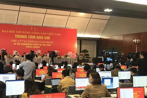 Trung tâm báo chí phục vụ Đại hội đại biểu toàn quốc lần thứ XIII của Đảng. (Ảnh: Xuân Quảng/Vietnam+)