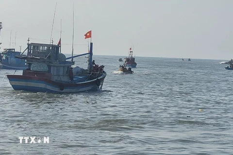 Tàu cá của ngư dân xã Bình Châu, huyện Xuyên Mộc ra khơi đánh bắt chuyến biển đầu năm. (Ảnh: Hoàng Nhị/TTXVN)