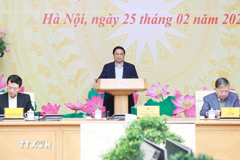 Thủ tướng Phạm Minh Chính phát biểu khai mạc phiên họp lần thứ 5 Ủy ban Quốc gia về chuyển đổi số. (Ảnh: Dương Giang/TTXVN) 