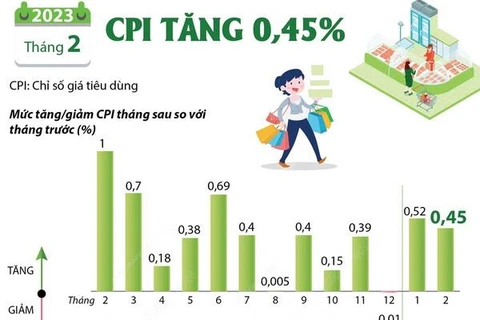 [Infographics] Chỉ số giá tiêu dùng tháng 2/2023 tăng 0,45%