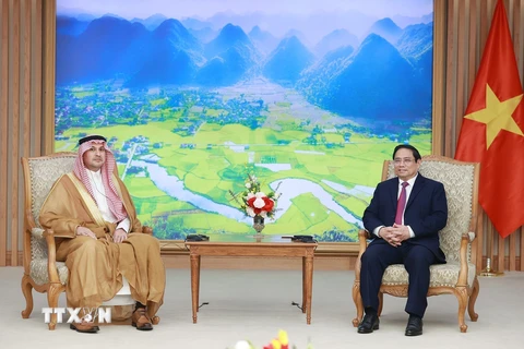 Thủ tướng Phạm Minh Chính tiếp Đại sứ Saudi Arabia tại Việt Nam Mohammed Ismaeil A. Dahlwy. (Ảnh: Dương Giang/TTXVN)