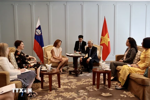 Lãnh đạo Thành phố Hồ Chí Minh tiếp Phó Thủ tướng, Bộ trưởng Ngoại giao và các vấn đề châu Âu Cộng hoà Slovenia. (Ảnh: Xuân Anh/TTXVN)