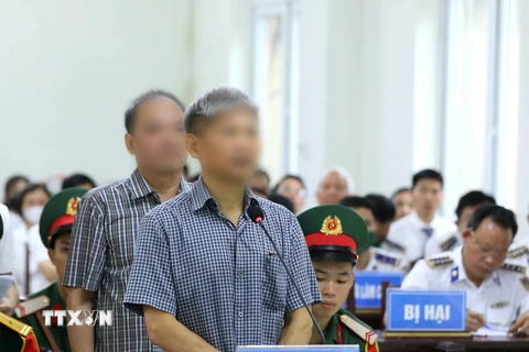 Bị cáo Nguyễn Văn Sơn, cựu Tư lệnh Bộ Tư lệnh Cảnh sát biển Việt Nam trả lời phần xét hỏi căn cước tại phiên tòa. (Ảnh: An Đăng/TTXVN)