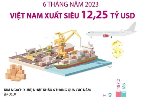 [Infographics] Việt Nam xuất siêu 12,25 tỷ USD trong 6 tháng năm 2023