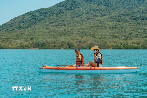 Du khách chèo thuyền trải nghiệm trong khu rừng ngập mặn Đầm Bấy, vịnh Nha Trang, tỉnh Khánh Hòa. (Ảnh: Phan Sáu/TTXVN) 