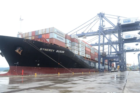 Tàu Synergy Busan đã cập cảng container quốc tế Cái Lân (CICT Cái Lân) tỉnh Quảng Ninh. (Ảnh: Thanh Vân/TTXVN) 