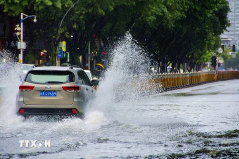 Cảnh ngập lụt tại Phúc Kiến, Trung Quốc ngày 29/7/2023. (Nguồn: THX/TTXVN)