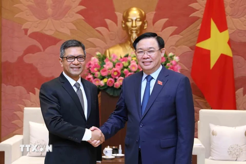 Chủ tịch Quốc hội Vương Đình Huệ tiếp Đại sứ Indonesia tại Việt Nam Denny Abdi. (Ảnh: An Đăng/TTXVN) 