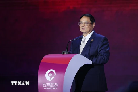 Chiều 4/9/2023, tại Jakarta, Indonesia, Thủ tướng Phạm Minh Chính dự và phát biểu tại Hội nghị Thượng đỉnh Kinh doanh Đầu tư ASEAN (ASEAN BIS) năm 2023. (Ảnh: Dương Giang/TTXVN) 