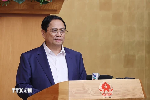 Thủ tướng Phạm Minh Chính chủ trì Phiên họp Chính phủ thường kỳ tháng 8/2023. (Ảnh: Dương Giang/TTXVN) 