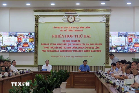 Quang cảnh phiên họp Tổ Công tác Cải cách Thủ tục Hành chính của Thủ tướng Chính phủ. (Ảnh: TTXVN phát)