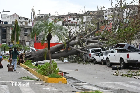 Cảnh tàn phá do bão Otis tại Acapulco, bang Guerrero, Mexico, ngày 25/10/2023. (Nguồn: THX/TTXVN)